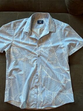 Club Room Light Blue Leaf-Print Short-Sleeve Dress Shirt